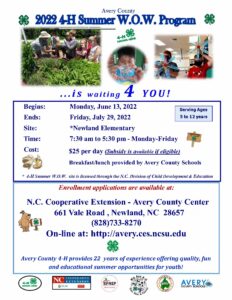 Cover photo for Avery County 4-H Summer W.O.W. Program Registration Is Now Open!!