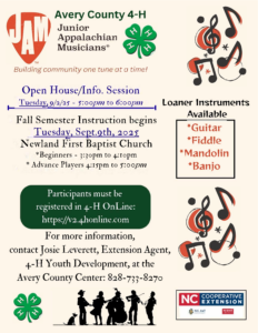 Cover photo for Avery County 4-H Junior Appalachian Musicians Open House and Info Session