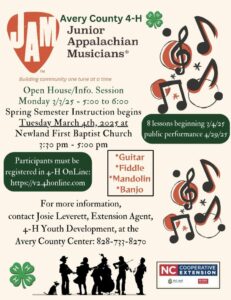 Cover photo for Avery County 4-H Junior Appalachian Musicians Open House and Info Session